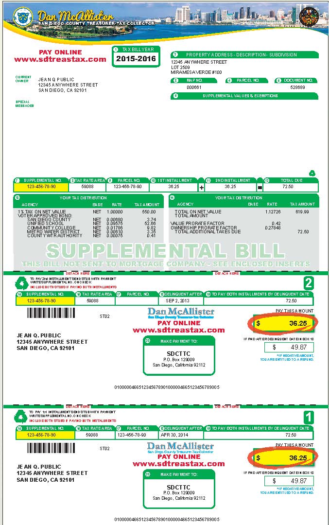 Example of Supplemental Tax Bills • The San Diego Mortgage